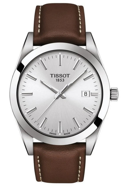 Tissot Gentleman Watch - Silver Dial & Brown Leather Strap - T127.410.16.031.00
