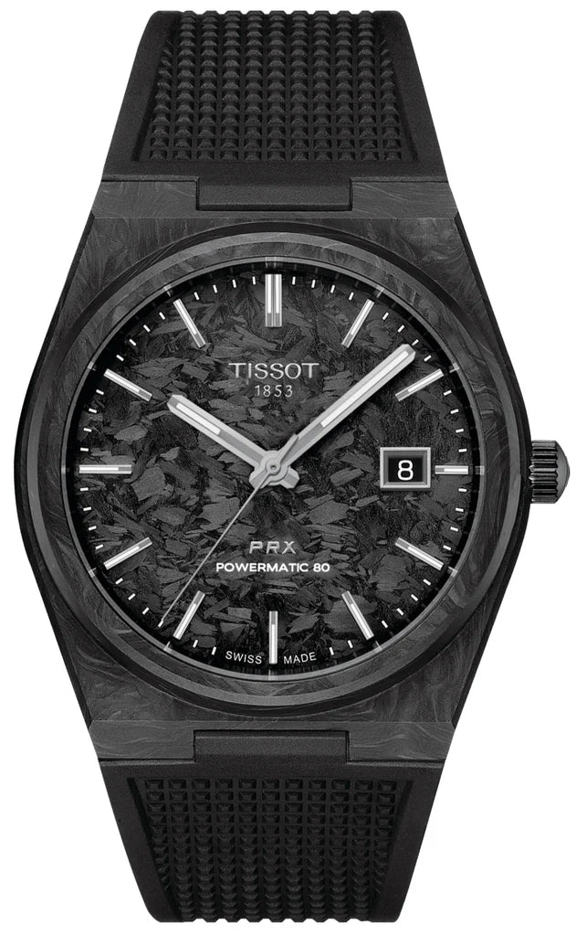 Tissot PRX Powermatic 80 Watch - Carbon Black Dial & Rubber Strap- T137.907.97.201.00
