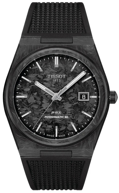 Tissot PRX Powermatic 80 Watch - Carbon Black Dial & Rubber Strap- T137.907.97.201.00