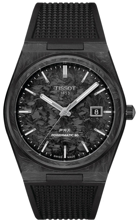 Tissot PRX Powermatic 80 Watch - Carbon Black Dial & Rubber Strap- T137.907.97.201.00