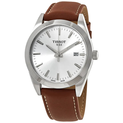 Tissot Gentleman Watch - Silver Dial & Brown Leather Strap - T127.410.16.031.00