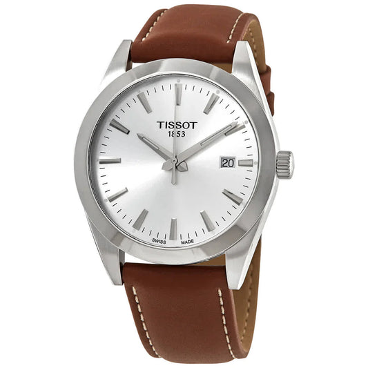 Tissot Gentleman Watch - Silver Dial & Brown Leather Strap - T127.410.16.031.00