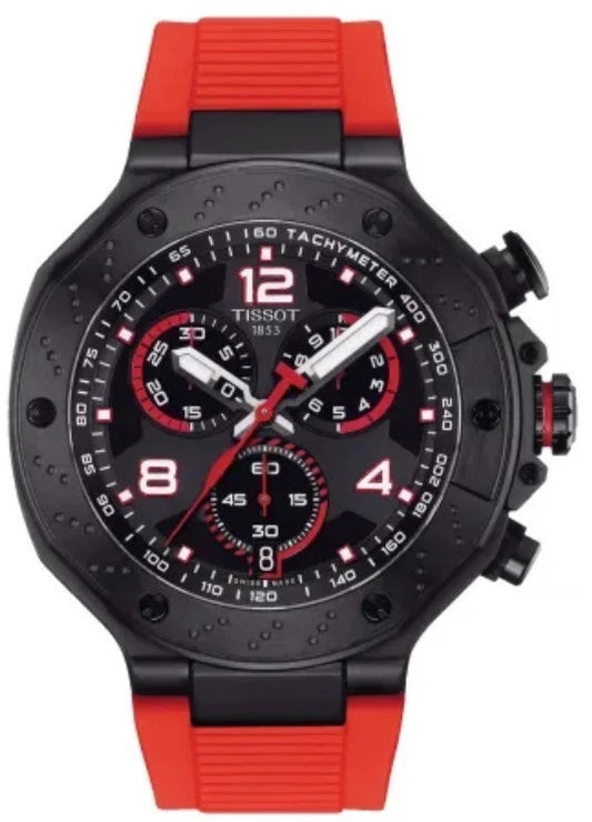 T-Race Chrono Black Dial Red Strap Men's Watch Quartz T141.417.37.057.01